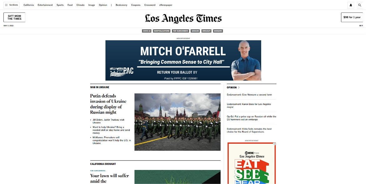 LA Times Homepage Placement